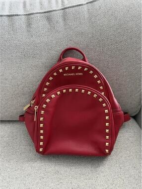 Michael Kors Abbey Backpack with Red Pebbled Leather with Gold-Tone Studs
